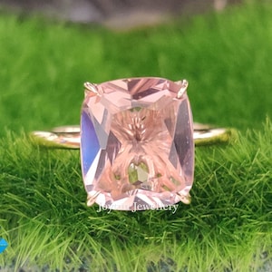 Morganite Ring Antique Cushion Engagement Gold Morganite Ring | Elongated Cushion Cut Engagement Ring| Morganite solitaire