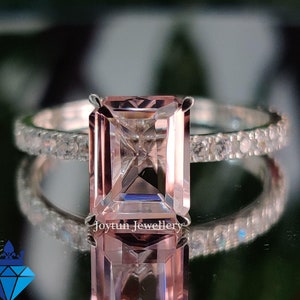 3CT Pink Sapphire Emerald Engagement Solitaire Blush Stone Luxury Emerald Cut Ring, birthday and anniversary gift for women, valentines gift