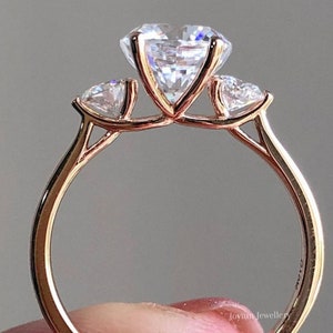 2.78 Ct Cushion Cut Moissanite Anniversary Wedding Ring, Three Stone Engagement Gift Ring For Her, 14K Yellow Gold Bridal Ring, Custom Ring