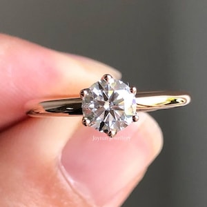 1.01 Round Cut Moissanite Engagement Ring, Tulip Prong Setting Anniversary Ring, Fashionable Custom Christmas Gift For Her, Stackable Ring