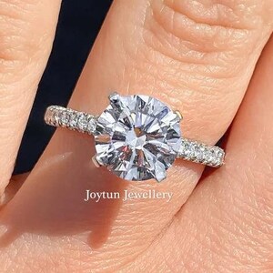 1.90TW okrągły pierścionek zaręczynowy Moissanite, pierścionek z propozycją Halo, błyszczący pierścionek z okazji rocznicy ślubu dla niej, wyjątkowy prezent urodzinowy