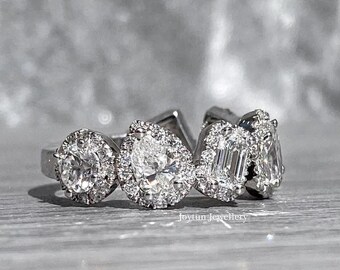 3.1CT Mix Cut Moissanite Wedding Anniversary Band, Best Cluster Half Eternity Bridal Band, Sparkle Silver Sterling Multi Stone Promise Band