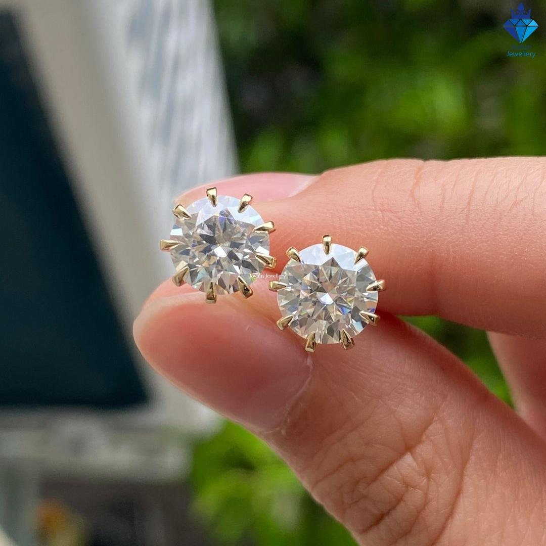 1.20CT Round Cut Classic Prong Earrings, Solid Gold Art Deco Anniversary Stud, Unique Handmade Solitaire Earrings, Screw Back Stud Earrings