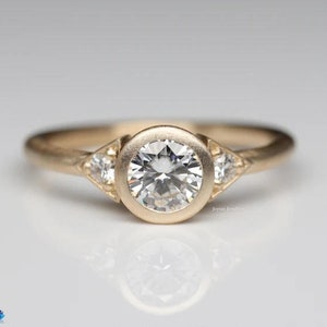 1.27TCW Round Cut Bezel Setting Moissanite Engagement Ring, Modern Designer Yellow Gold Anniversary Gift Ring, Proposal Gift Ring For Women
