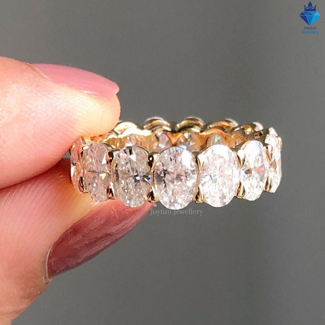 Moissanite Oval Cut Delicate Wedding Band, 14K Yellow Gold Stackable ...
