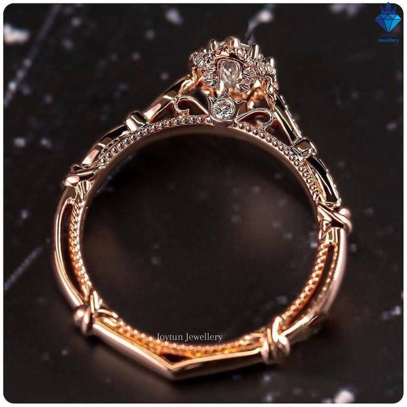 1.00 CT Marquise Cut Moissanite Diamond Wedding Gift Ring, Dainty 14K Rose Gold Filigree Engagement Ring, Art Deco Milgrain Anniversary Ring image 3