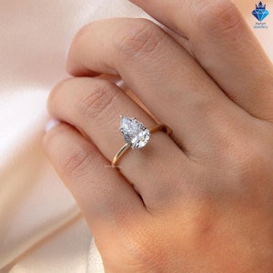 3CT Pear Moissanite Solitaire Engagement Ring, Teardrop Hidden Halo Wedding Anniversary Gift For Women, 14K Solid Gold Pear Promise Ring