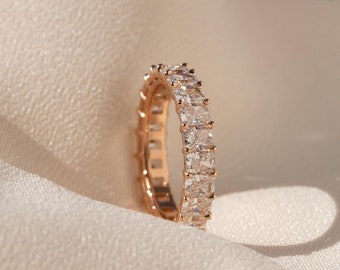 Fede nuziale unica in Moissanite radiante da 5CT, fede nuziale unica per l'eternità, fascia anniversario in oro rosa per le donne, fascia classica impilabile abbinata per la sposa