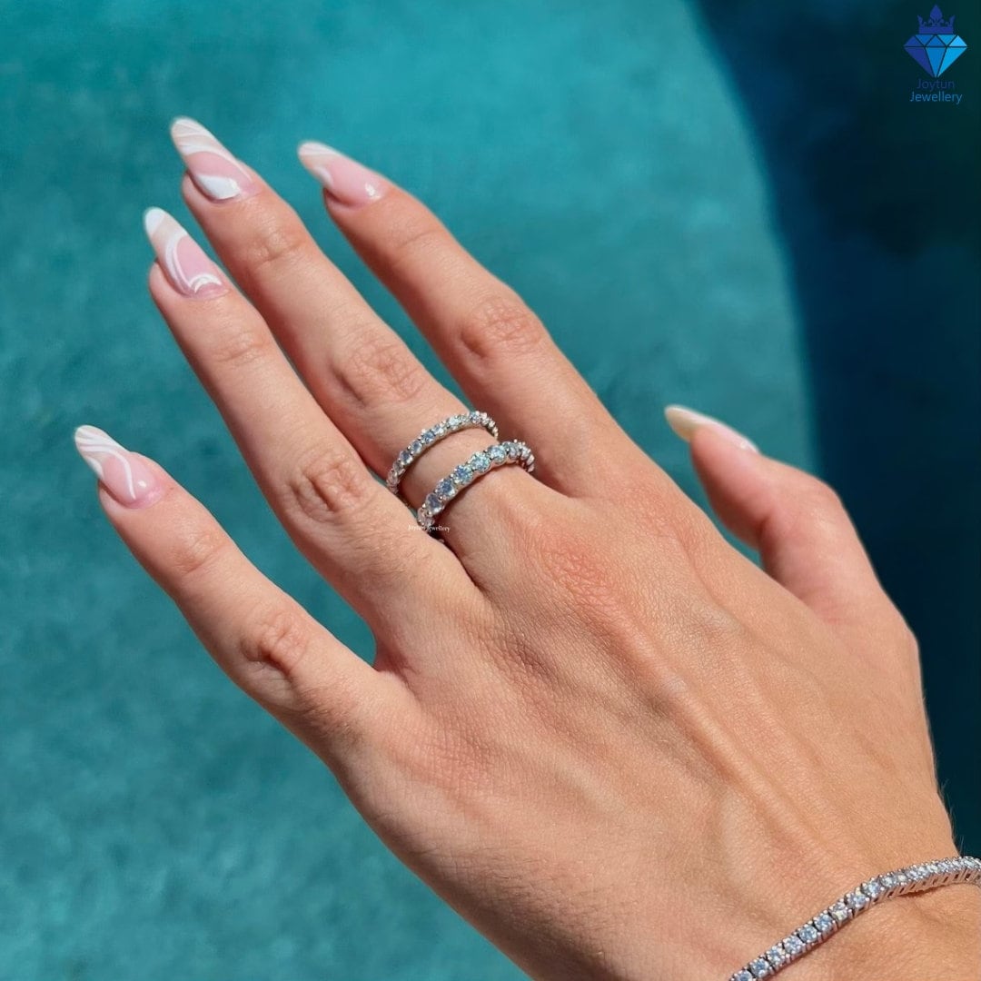 2 CT Brilliant Round Moissanite Colorless Wedding Band, 14k White Gold Stunning Anniversary Band For Women, Full Eternity Promise Band Gift