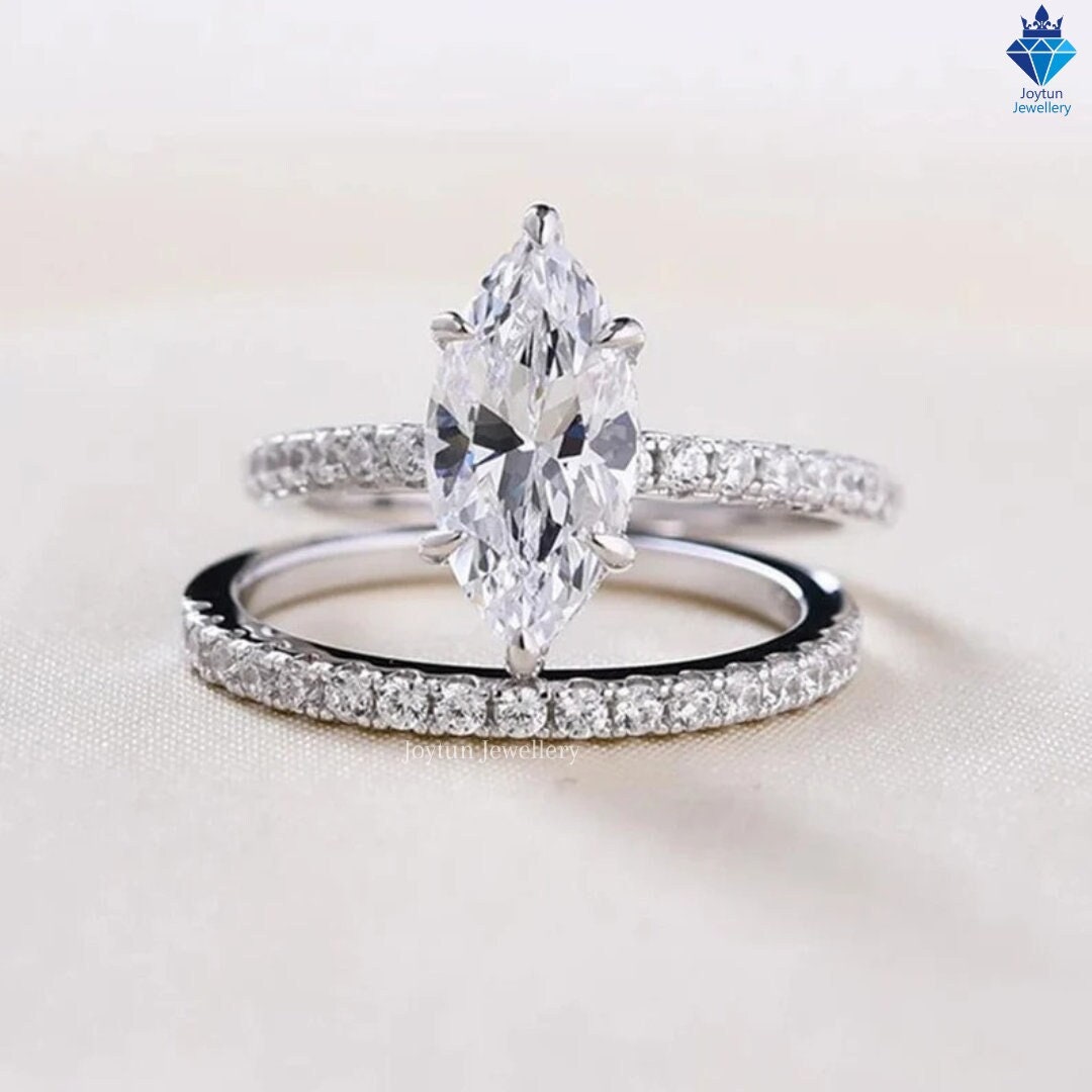 2CT Marquise Cut Moissanite Engagement Gift Ring, 14K White Gold ...