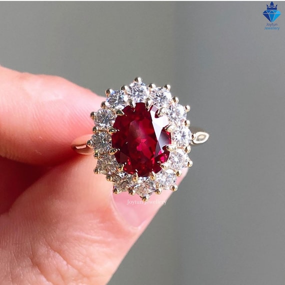 Simulated 2.00Ct Ruby Red Oval Cut Halo Wedding Gift Ring Anniversary Ring For Women Unique Bridesmaid Gift Unique Birthstone Ring Etsy