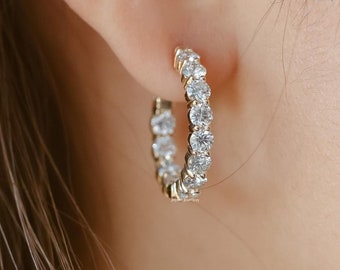 2.5CT Round Brilliant Cut Moissanite Hoop Earrings- Gold Bridal & Occassion Jewelry- High Quality Hoop Earring- Mother Day Gift- Fancy Hoops