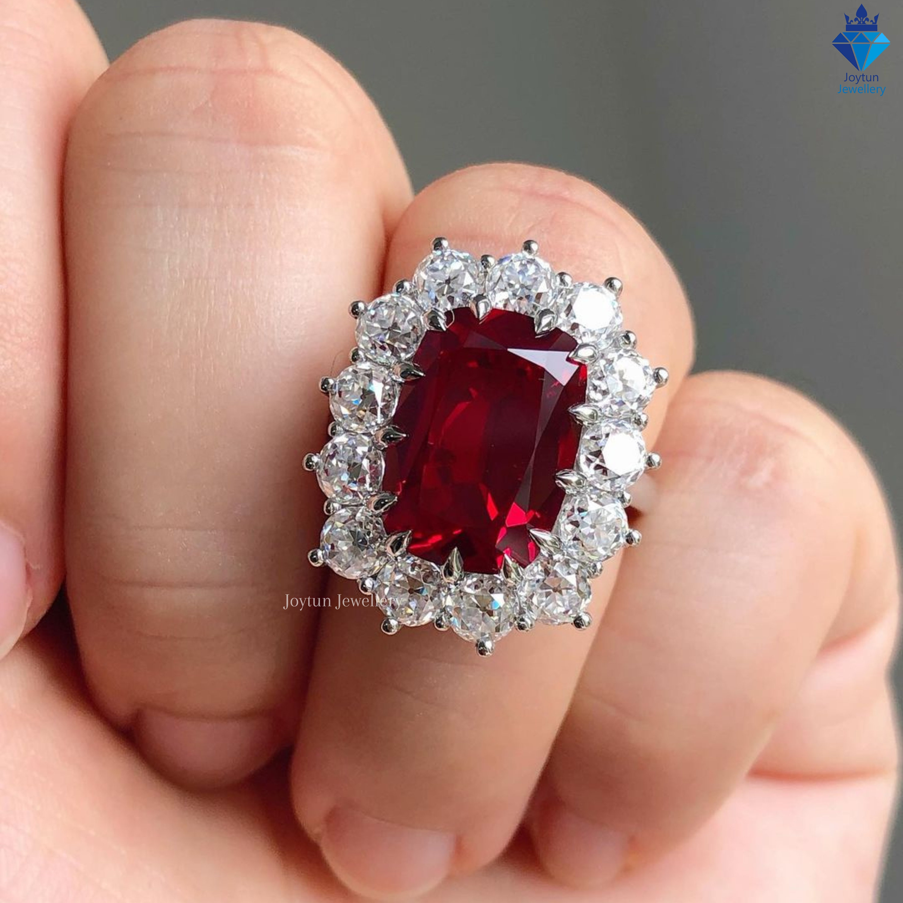 4.20CT Cushion Cut Red Ruby Gemstone Wedding Gift Ring Vintage Style ...