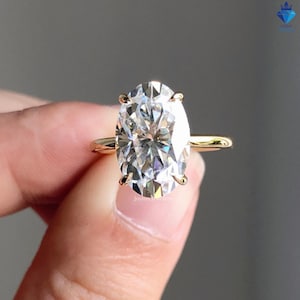 3.50 CT Moissanite Elongated Oval Cut Double Hidden Halo Solitaire Wedding Gift Ring, 14K Yellow Gold Anniversary Ring, Promise Ring Gift