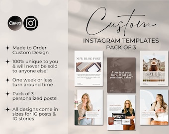 Custom Instagram Template Pack of 3, Personalized Made to Order Social Media Posts, Custom IG Post for Bloggers and Service Providers