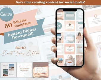 Peach and Teal Instagram Templates for Service Providers and Bloggers, Beachy Boho Vibes Editable Canva Templates, Social Media IG Posts