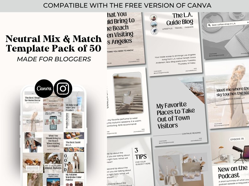Neutral Mix & Match Template Pack of 50 for Bloggers and image 1