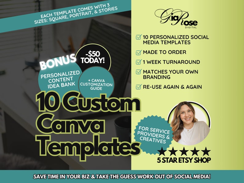 Custom Made Instagram Templates for Service Providers, Custom IG Graphics, Custom Canva Templates, Personalized Social Media Templates image 1