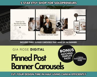 Pinned Post Instagram Banner Carousels for Service Providers, Seamless Pinned Posts Canva Templates, Editable Pinned Banner, Social Banner