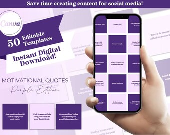 Purple Motivational Quotes Template Pack, Ready to Post Instagram Quotes, Empowering Quotes for Social Media, Editable Canva Quote Templates