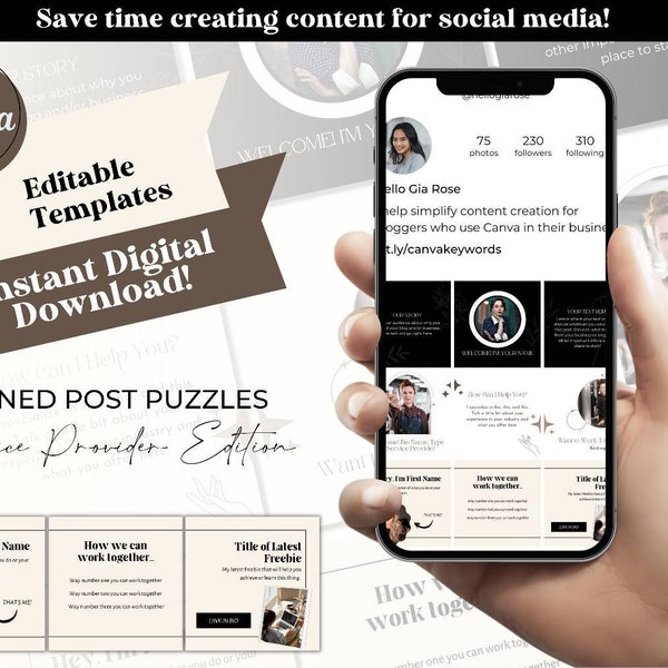 Instagram Pinned Posts Canva Templates for Service Providers, IG Pinned Post Puzzle Templates, Editable Pinned Posts for Social Media