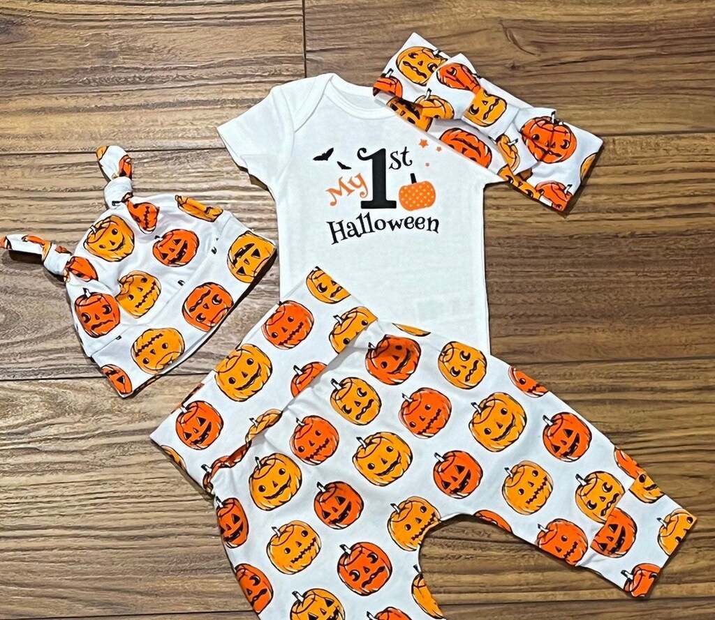 My First Halloween Pagliaccetto Neonato Zucca, Con Fascia, Velluto A Coste, 0-18 Mesi, Costume Strega Fantasma