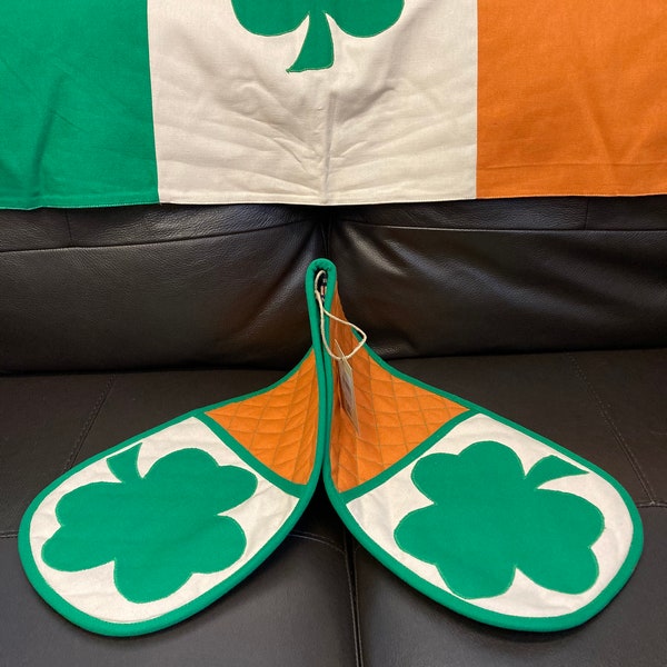 flag of Ireland / Irish / Tricolour/ Shamrock Double Ended Oven Gloves By Woven Magic