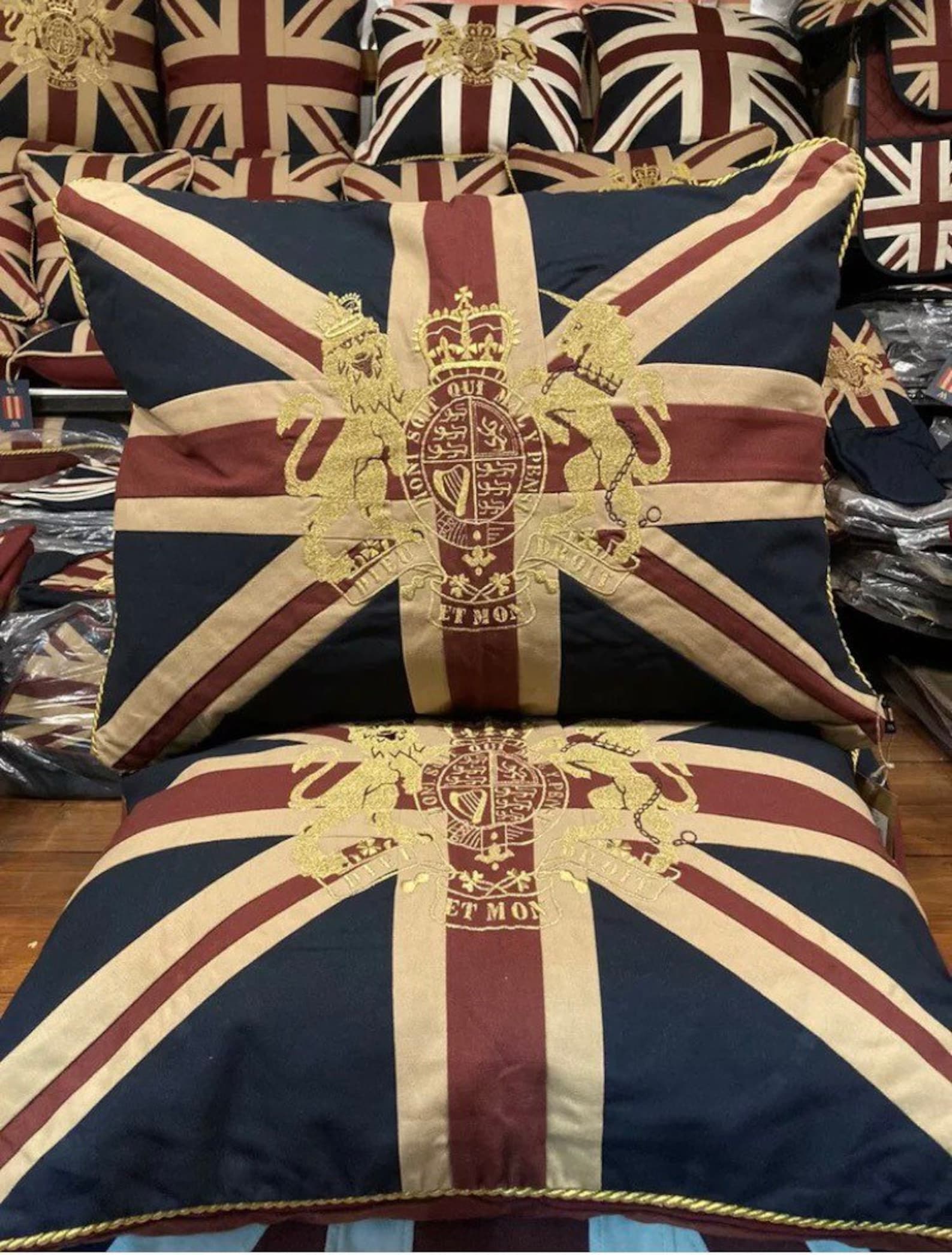 Pair of Union Jack/ Royal Crest/ Uk Tapestry Sham Cushions by Etsy