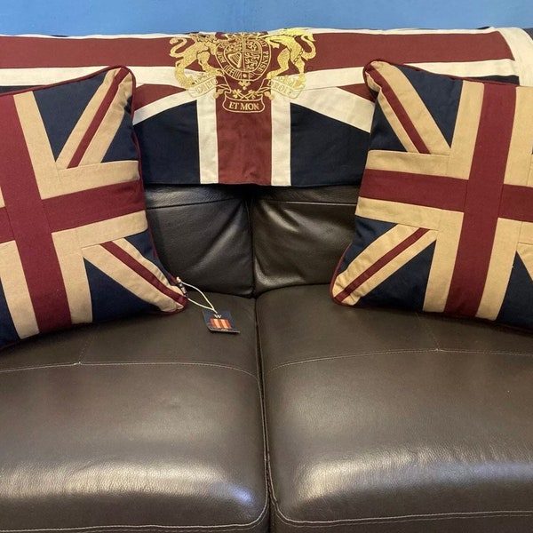 Pair of Union Jack/ Uk Tapestry cushions by Woven Magic ( 18x18in Tea Dyed white )