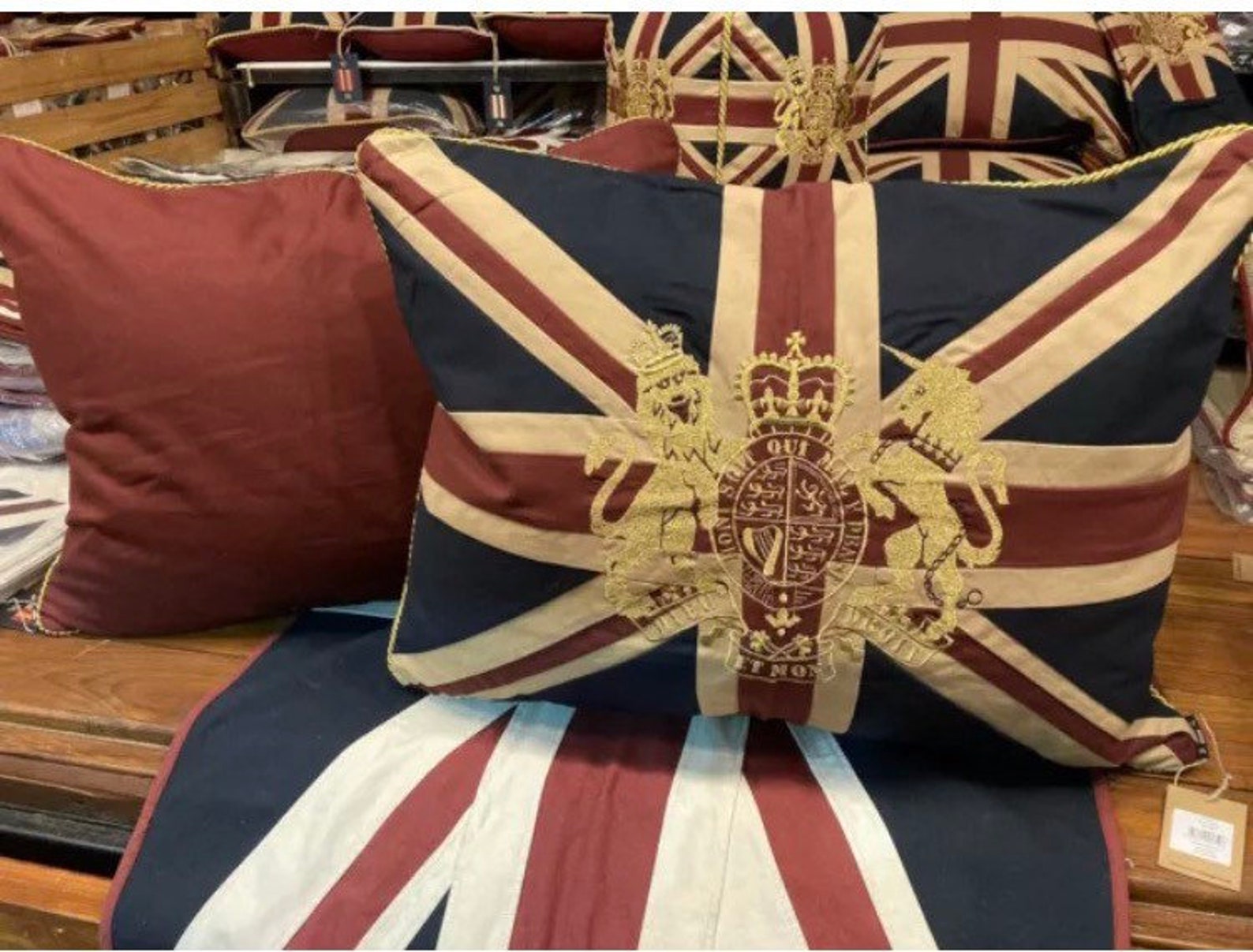 Pair of Union Jack/ Royal Crest/ Uk Tapestry Sham Cushions by Etsy