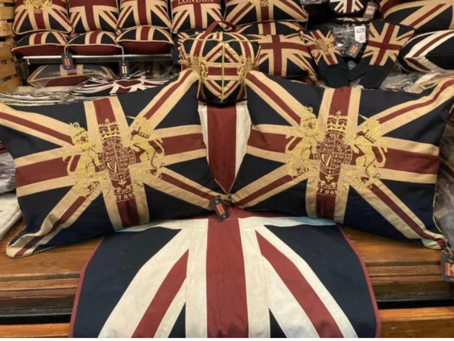 Pair of Union Jack/ Royal Crest/ Uk Tapestry Sham Cushions by Etsy
