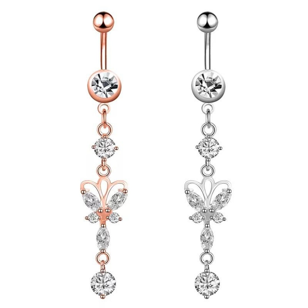 Stainless Steel Navel Piercing Ring, Navel Belly Button Ring, Butterfly