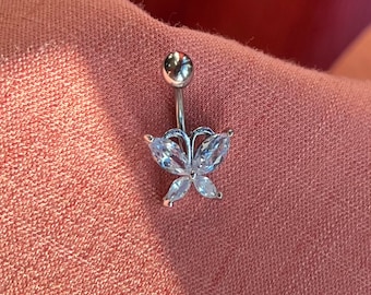 Belly Button Piercing Ring, Belly Dance Jewelry, Stainless Steel Belly Button Ring, Flower Belly Button Ring, Navel Piercing