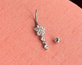 Belly Button Piercing Ring, Belly Dance Dangle Ring, Stainless Steel Belly Button Ring, Flower Shape Belly Button Ring, Navel Piercing