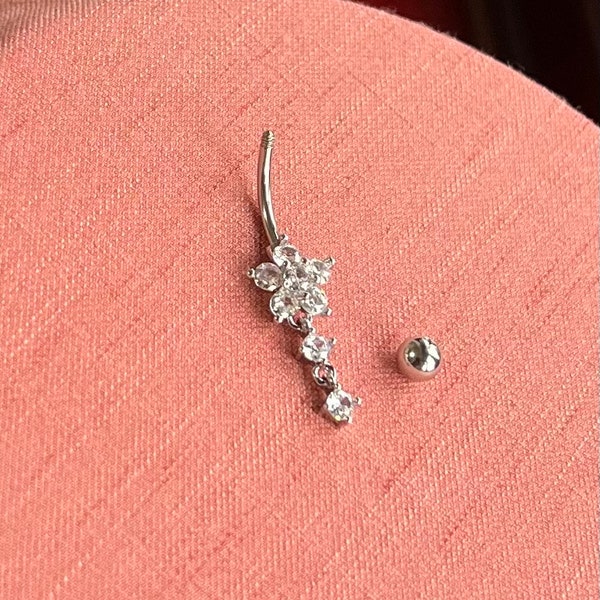 Belly Button Piercing Ring, Belly Dance Dangle Ring, Stainless Steel Belly Button Ring, Flower Shape Belly Button Ring, Navel Piercing