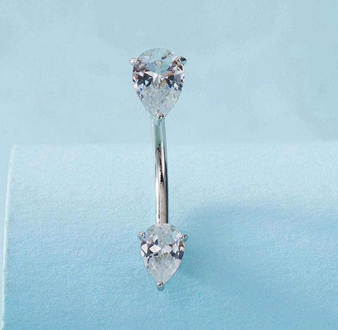 Stainless Steel Bellybutton Piercing, Tear Drop Belly Bar, Bellybutton