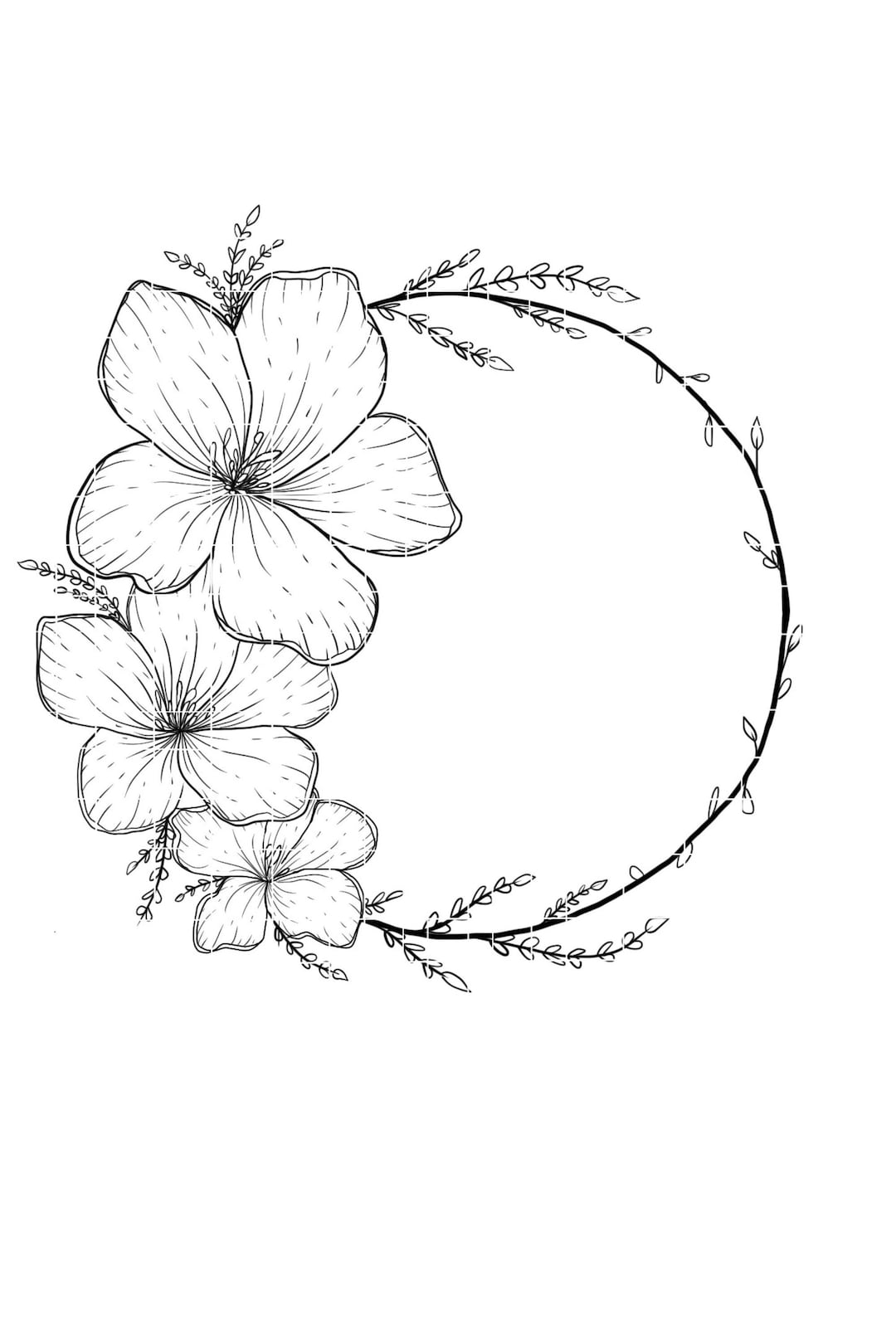 Hibiscus Circle Arc Digital Line Art - Etsy