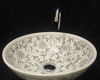 Best of Lotus flower Handcrafted and handpainted Moroccan Floral Vessel Sink-counter top vessel bowl sink