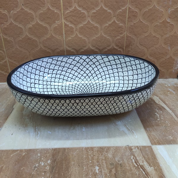 Oval sink- Handmade Ceramic Sink with Floral Patterns-shems pattern-size 18 inches/14.5 inches