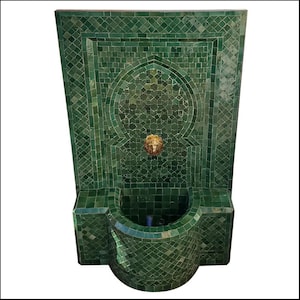 Emerald green tamgrout High quality Custom Mosaic Fountain for Outdoor and Indoor, Mid Century wall Fountain , Moroccan Mosaic Fountain