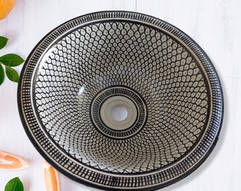 Scales fish design in black and white vessel sin for bathroom.