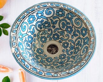 Ideal Floral turquoise vessel sink for bathroom