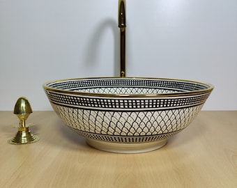 Lavabo en or 14 carats noir pour vasque de salle de bain et de cuisine, céramique peinte à la main, lavage à la main-lavabo marocain-décor de ferme