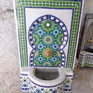 Moroccan Mosaic Fountain multicolores for Outdoor and Indoor, Mid Century wall Fountain , Moroccan Mosaic Fountain natural shade
