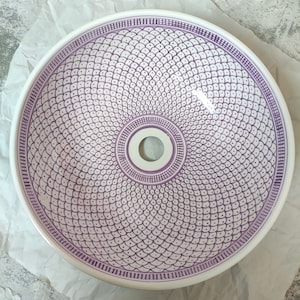 Purple handmade morocco vessel sinks .bathroom ceramic sink bowl , Hand-printed ceramic bassin , bathroom improvement, bathroom sink