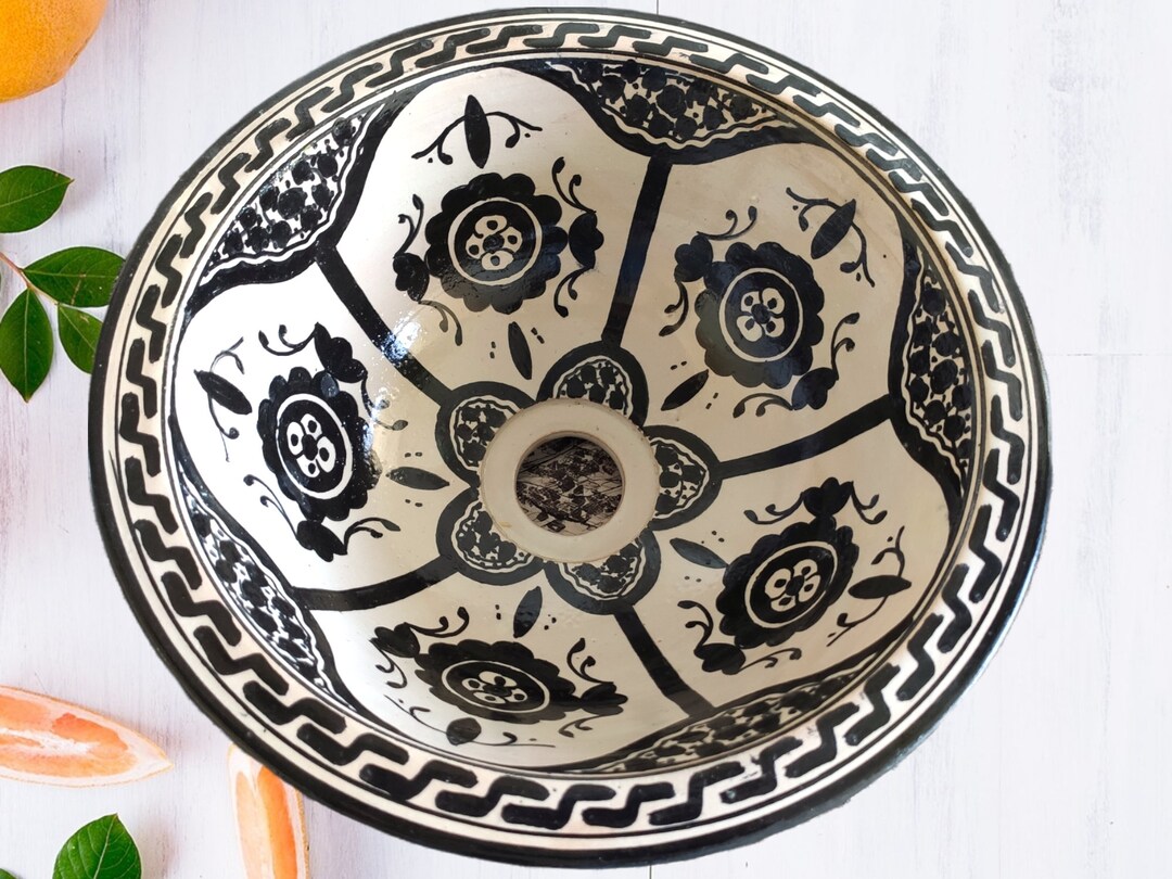 Black and White Vessel Sink for Bathroom Etsy