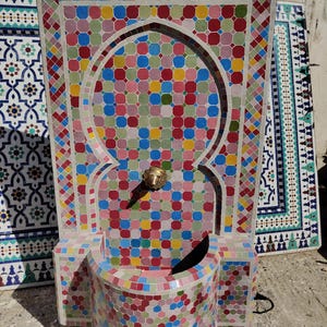 Polychromic High quality Custom Mosaic Fountain for Outdoor and Indoor, Mid Century wall Fountain , Moroccan Mosaic Fountain