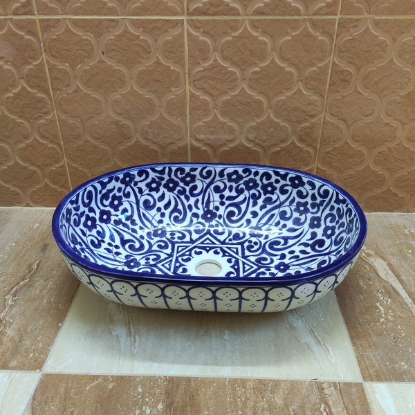 Oval sink- Handmade Ceramic Sink with Floral Patterns-shems pattern-size 18 inches/14.5 inches