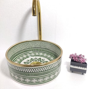 trending handmade vessel sink-vasque à poser -Hand wash-moroccan vessel sink- multiple colours sink-original brass rim vessel sink