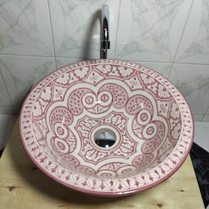 Lovers sink and white handmade and hand painted Moroccan vessel sink